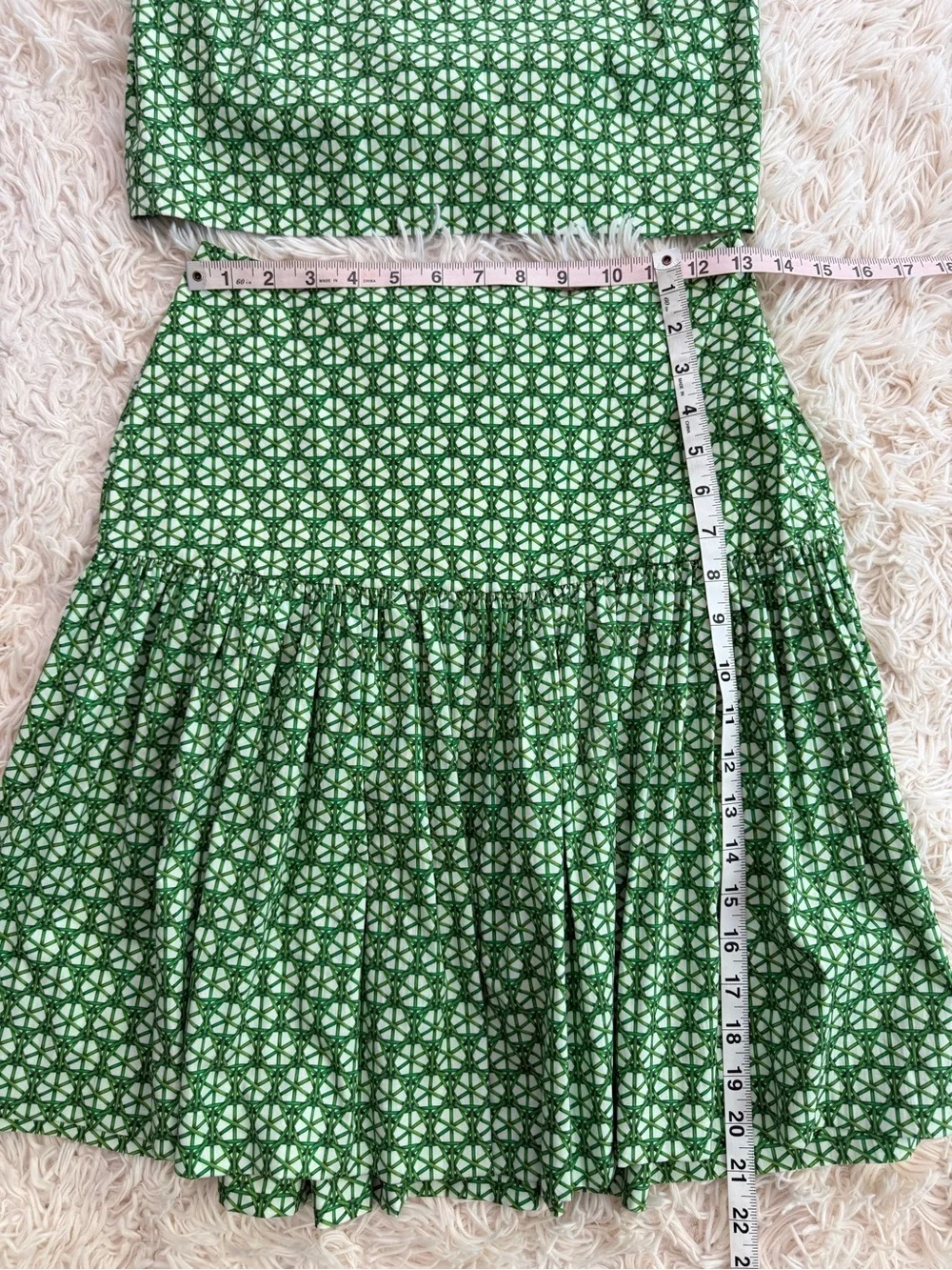 Antonio Melani Size 2 Green White Cotton 2 Piece Crop Top Midi Skirt Set